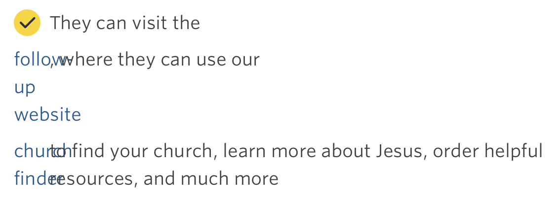 A broken layout in a list item on a webpage. This is basically unreadable in its current form.