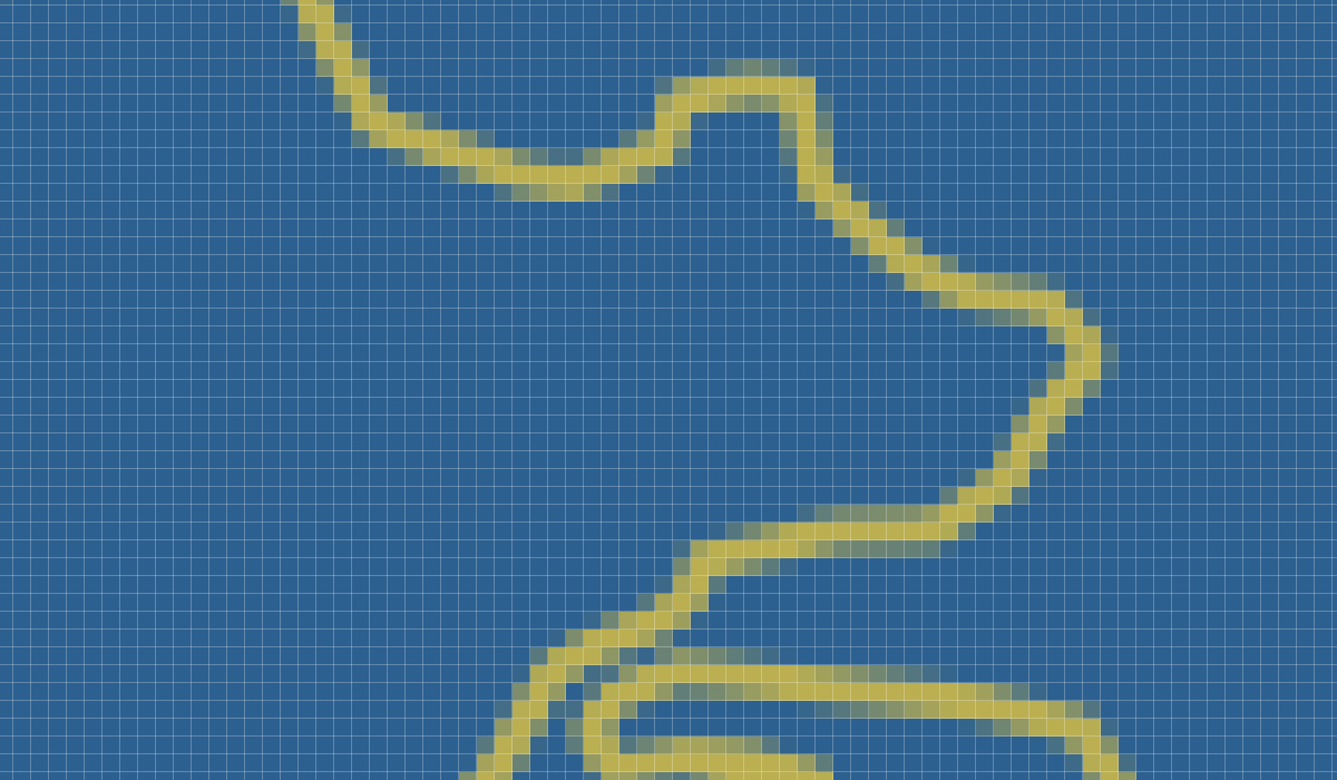 A screenshot of a line art from Photoshop. The screenshot is zoomed in to 1200%. The line art is about 2px wide.