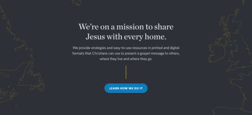A screenshot of the hero section  of a website. The text in the hero section is centred. Its contents are not relevant. To the left and right of the text are line-art renditions of a world map, in which you can see outlines of the east coast of North America and the west coast of Europe. The text in the hero section is floating above the ocean.