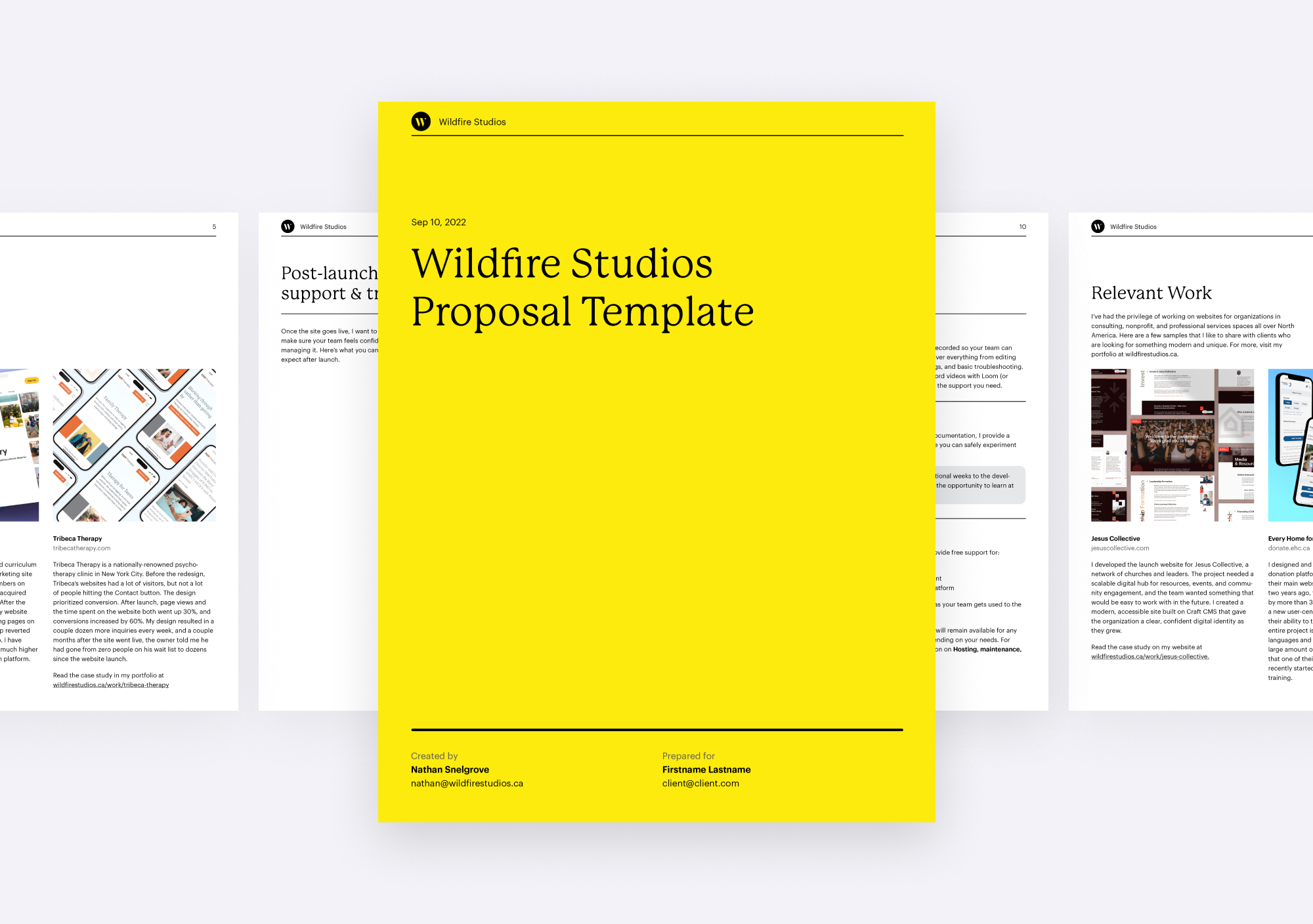 A few pages from the Wildfire Studios proposal template