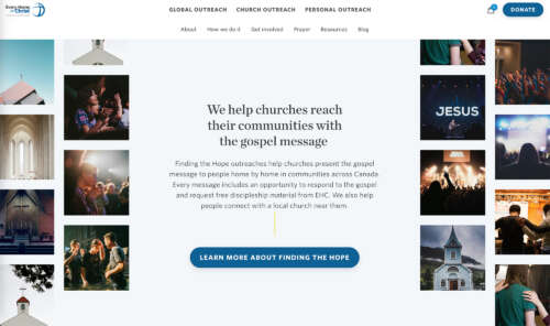 An example of a church section on  the EHC website. There is text in the middle and two collages, one on either side of the text.