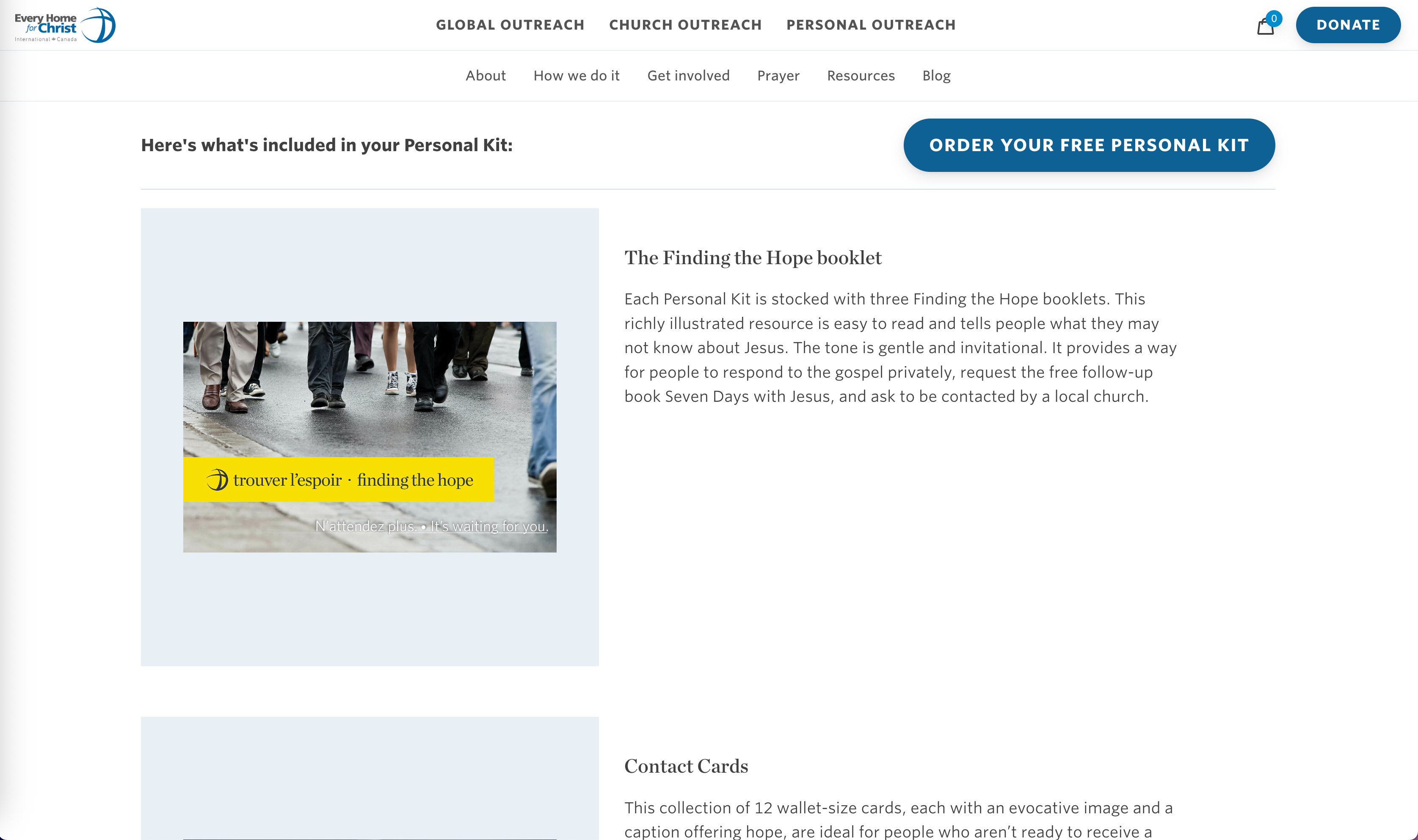 A screenshot of the Personal Kit section on EHC's website.
