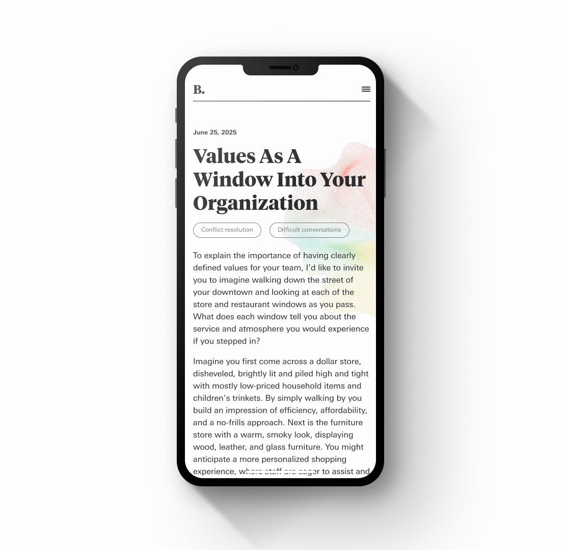 A closeup from Inspiring Connection, this is a screenshot of a blog post on a phone layout. The blog post includes a big multicoloured abstract shape behind it that's slightly opaque, so the text is still legible.