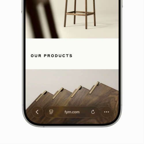 A marketing image from Apple's website. This is a screenshot of the website fynm.com, with a closeup zoom of the bottom navigation.