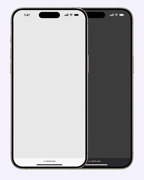 This is a screenshot of the Safari UI in iOS 18 in light mode and dark mode on two iPhones. The UI looks different than the previous image because the scroll state has changed.